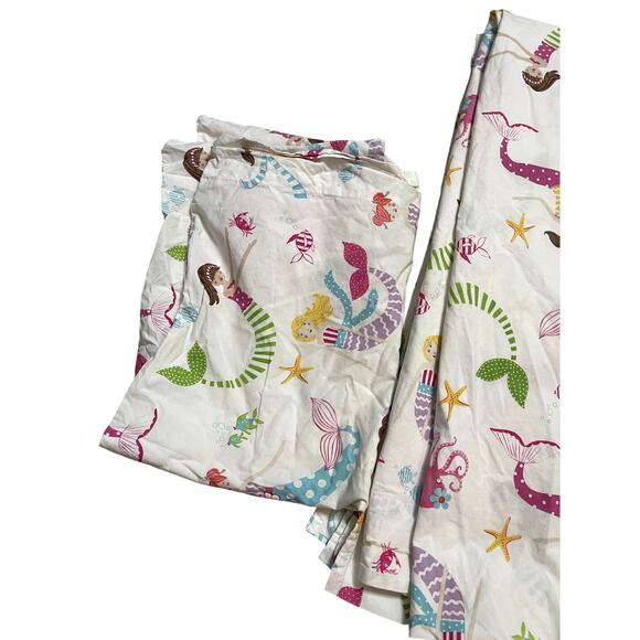 Pottery Barn Kids Mermaid Print Flat Sheet and Pillowcase Twin - Picture 4 of 5